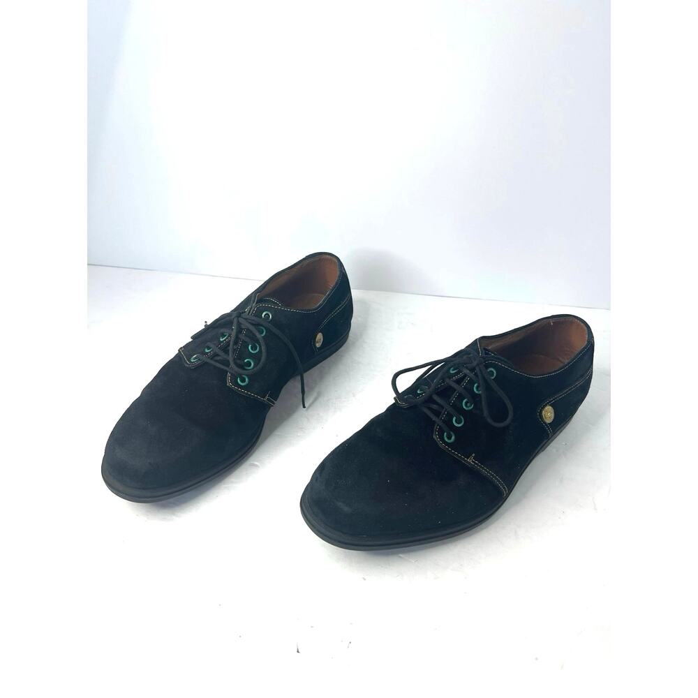 Gianni Versace Men’s Black Suede Blue Grommets Lace Up Derby Oxford Shoes‎ Sz 5